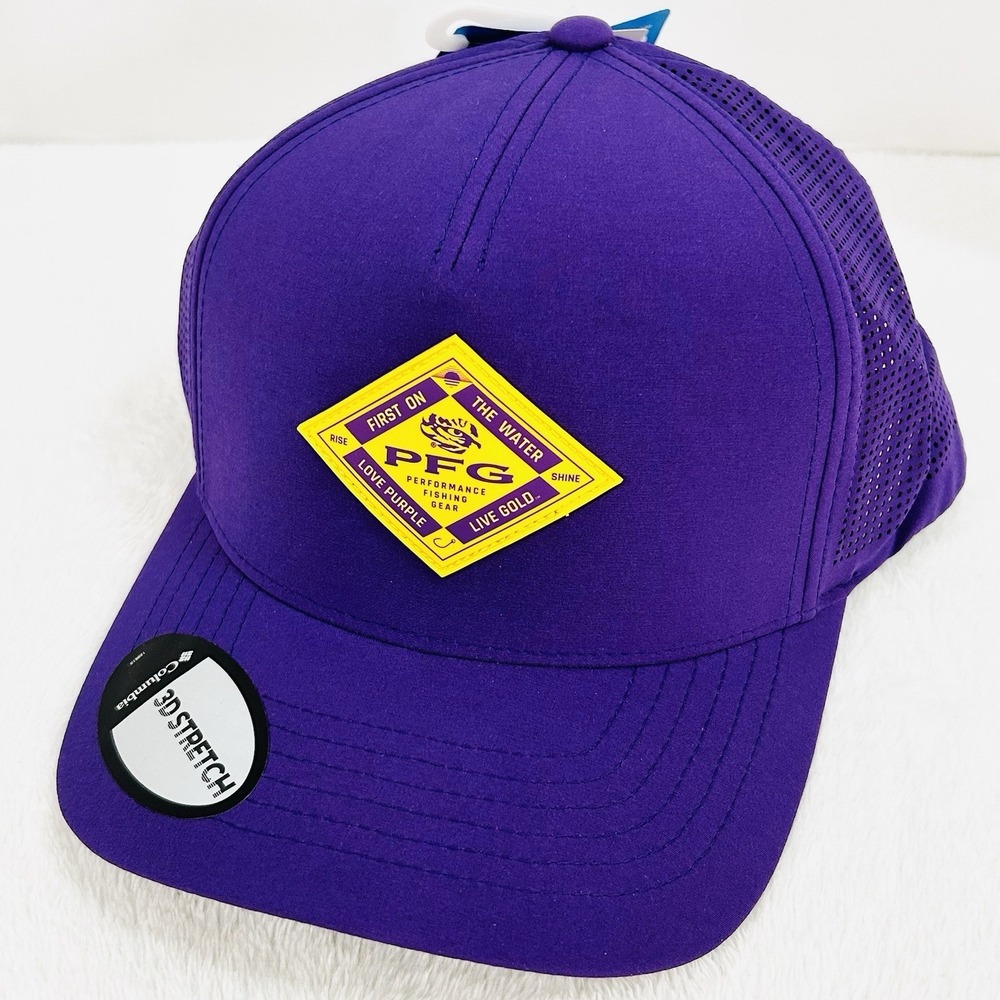 LSU Tigers Columbia PFG‎ Elite 3D Stretch Snap Hat Cap Adjustable NCAA Fishing